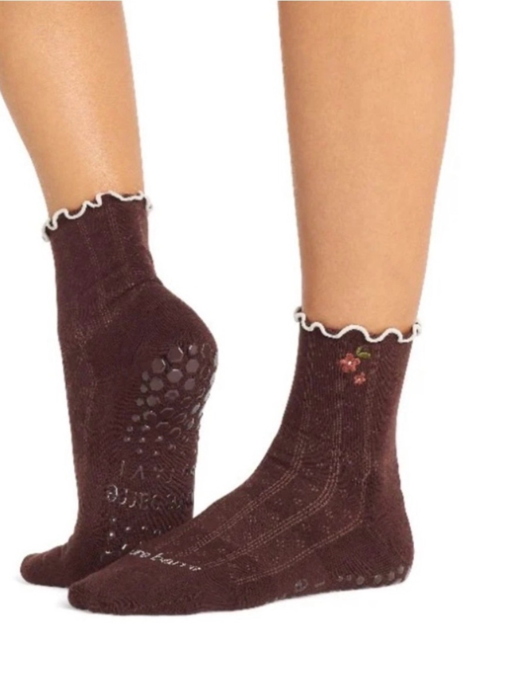 Tavi Noir Aria Brown Ruffle Grip Socks-NWT